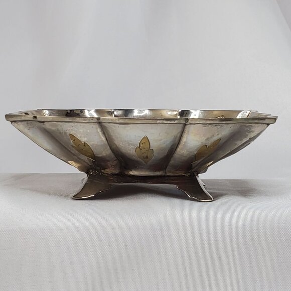 Vintage Silver Tone Brass Inlay Jewelry Trinket Box Floral Design Made in India - Picture 7 of 16